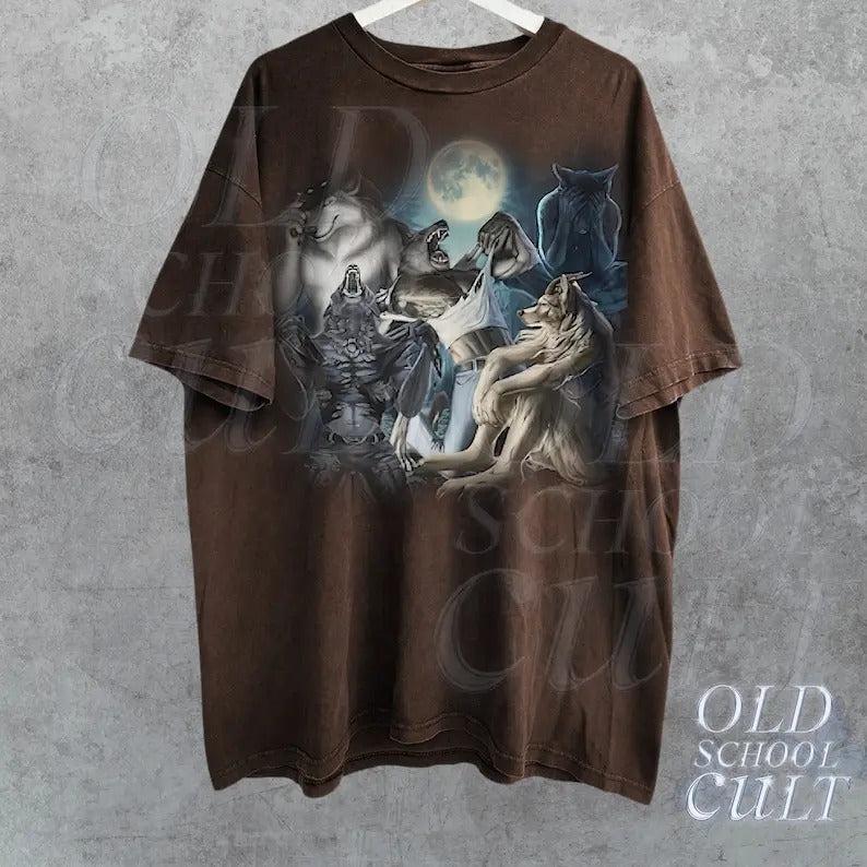 Alpha Wolf Vintage 90s T-Shirt, Retro Meme Tee, Grunge Clothing Aesthetic, Emo Silly Animal Graphic Shirt, Alpha Wolf Shirt, Washed Shirt