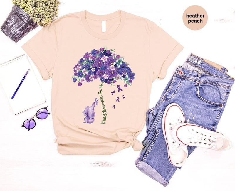 Alzheimers Flower Shirt, Family Support TShirt, Alzheimer Gifts for Her, Awareness Month Shirt, I Will Remember For You, Ribbon Graphic Tees