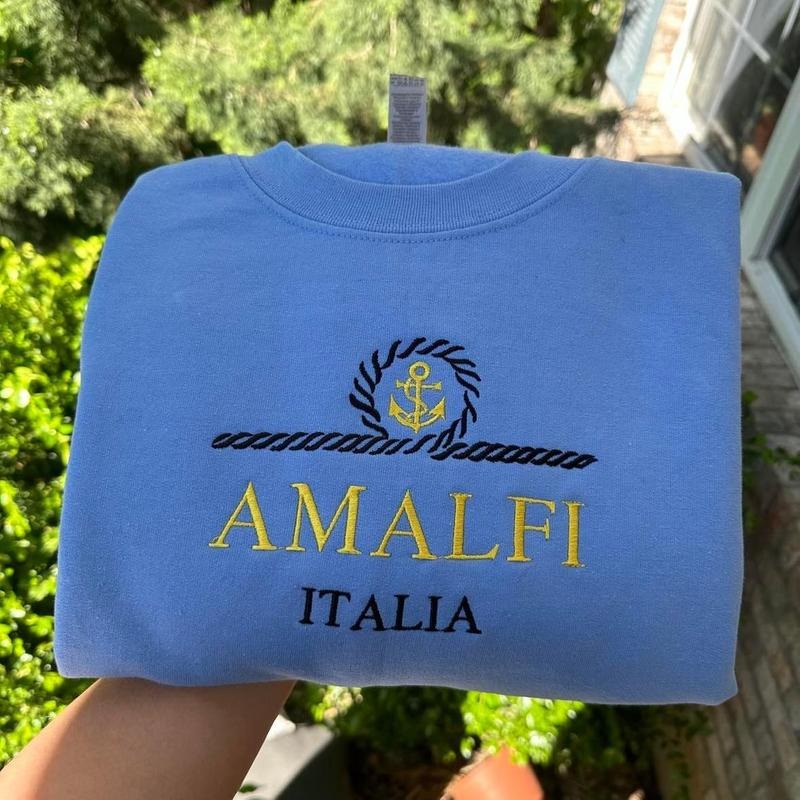 Amalfi Coast Italy embroidered sweatshirt, Italy Sweater, Embroidery designs