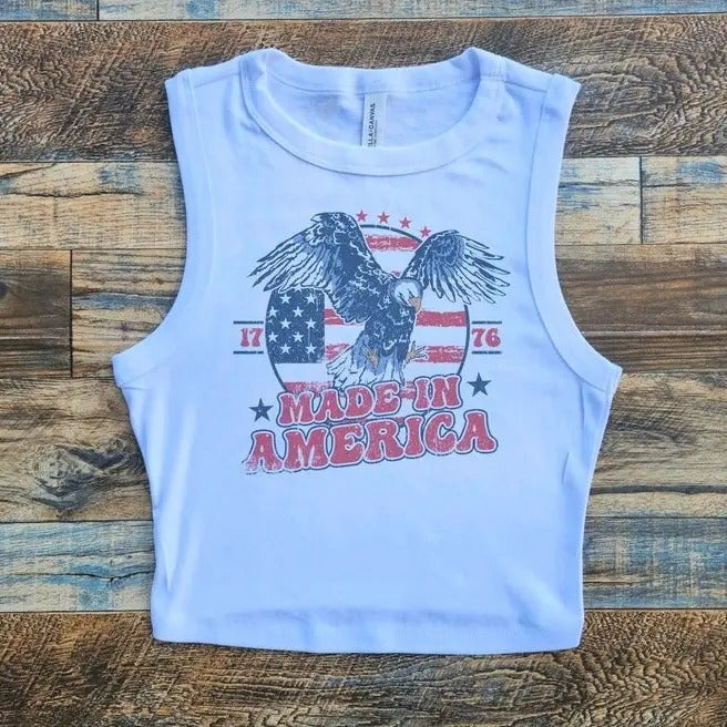 America Eagle Crop Tank Top, Memorial Day, July 4th Crop top Fit Streetwear