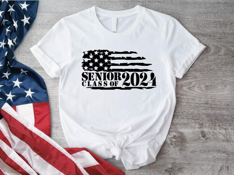 American Flag Senior Class of 2024 Shirt, Graduation Gift T-shirt, Matching Class of 2024 Tee, College Graduate Shirt, USA Flag Senior Shirt.