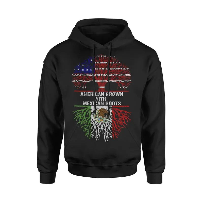 American Grown with Mexican Roots Mexican American Hoodie Sweatshirt Cotton Fabric Pullover Soft Casual Long Sleeve Comfort Womenswear