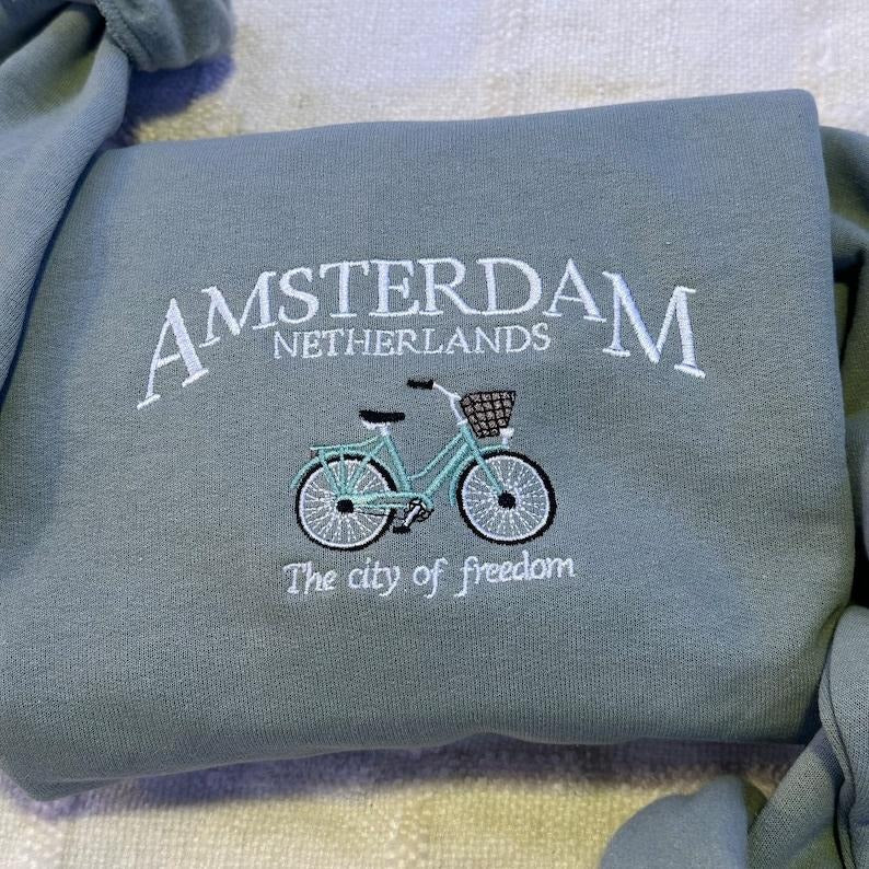 Amsterdam Embroidered Tshirt, Vintage Embroidered Amsterdam Sweatshirt