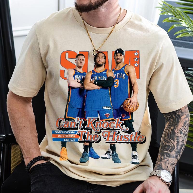 And Donte Divincenzo Slam Cover T Shirt, Orange Knicks Stars Trio Jalen Brunson, New York Knicks, Can't Knock The Hustle, Unisex T-Shirt, Gifts For Men Women, Short Sleeve Tee Shirt, Gifts For Birthday Mothers Day Christmas Anniversary