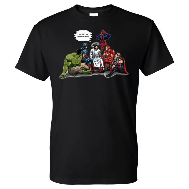 And That's How I Saved The World Jesus Superheroes Men's T-Shirt A