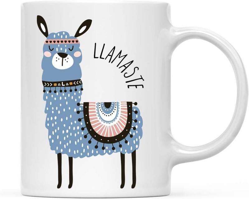 Andaz 11oz Funny Pun Coffee Mug, Llama Graphic, Llamaste, 1-Pack, Alpaca Themed Birthday Party & Idea, Yoga Llama Pun