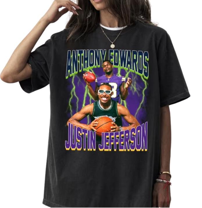 Anthony Edwards & Justin Jefferson Vintage 90s Graphic Shirt, Sweatshit #Minnesottaa Sports Retro Shirt, Football Retro Tshirt, Basketball Shirt