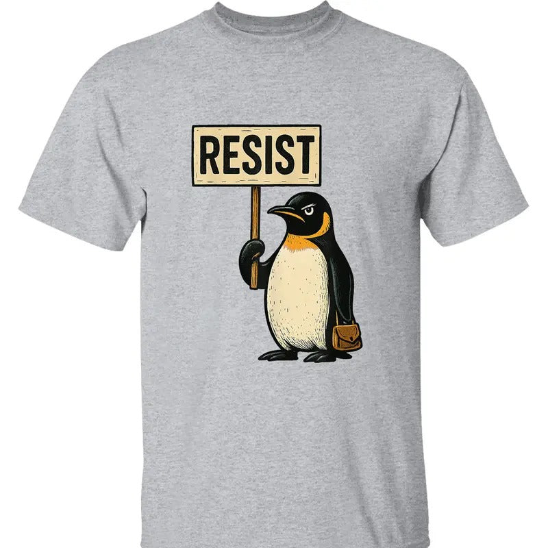 Anti Fascist Resist Penguin T-Shirt - Political Protest Graphic Tee for Anti Trump Movements, Activism, and Support for Freedom and Justice, Streetwear, Everyday Wear, Trendy Clothing, Casual Wear