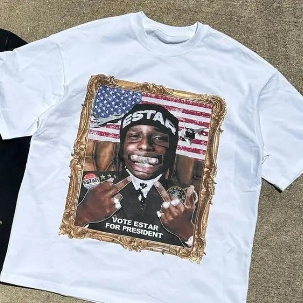 Aonga Harajuku Vintage Y2K Aesthetic Print T-shirt Loose Gothic Fashion Street Rock Round Neck Short Sleeve Couple Tops Woman and Man Womenswear Clothing