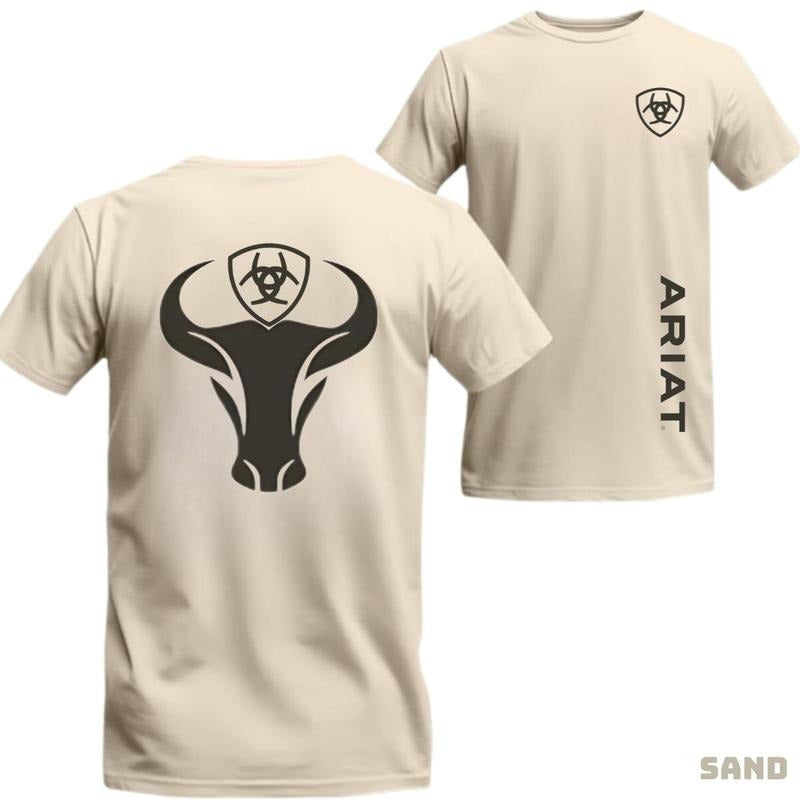 Ariat T-shirt - Minimalist bull head graphic with logo, modern style, suitable for men and women, soft material, comfortable for all activities.