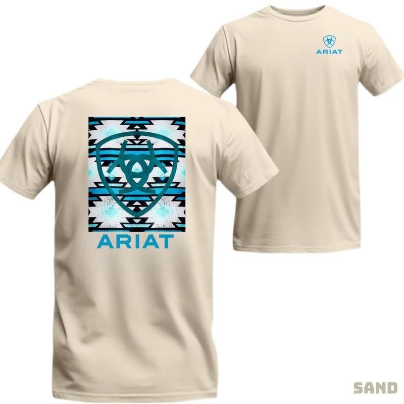 Ariat T-shirt - Southwest Tribal Pattern With Signature Logo Streetwear Tropical Crewneck Casual Shortsleeve Top Menswea... Cotton Menswear