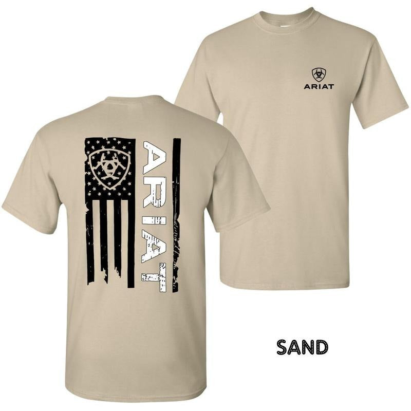 Ariat T-shirt 2-sided Ariat T-shirt For Men, American Flag and Rifle Graphic, American Flag Design, Mens Western Wear, Western Wear For Men - Tops