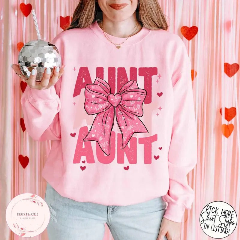 Aunt Valentine's day Heart Coquette bow Shirt, Retro Valentine Aunt Shirt, Valentines day Bow Shirt, Coquette Bow Tshirt,Bow Valentine Gifts