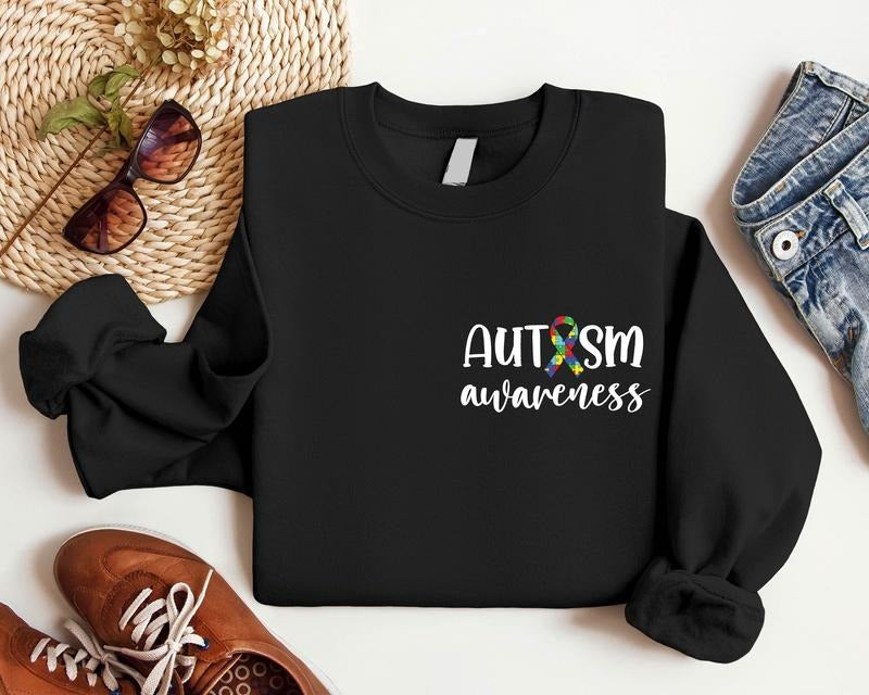 Autism Pocket Size Sweatshirt, Awareness Hoodie, Unisex Acceptance Long Sleeve, Ribbon Gift Sweatshirt For Autism, Matching Support Sweater, Sped Teacher Sweatshirt.