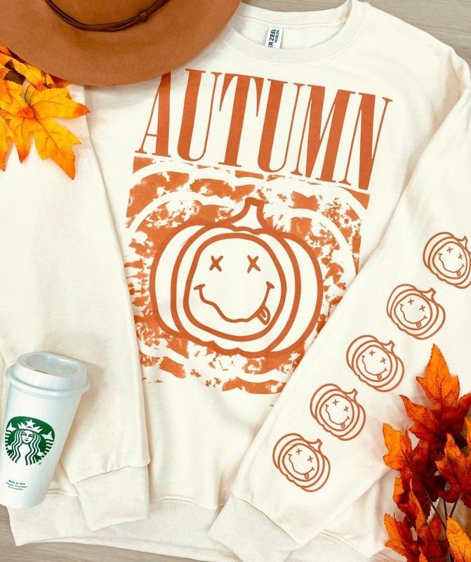 Autumn 'Nirvana Pumpkin' Sweatshirt - Menswear Long Sleeve Casual Crewneck Pullover with Smiley Pumpkin Design