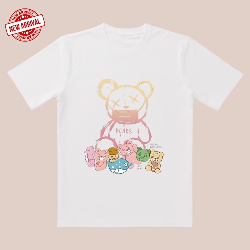 Autumn Cubs! 'Falling Bears' Cotton Tee | 3D Cut & Pastel Clash | Outdoor Adventure