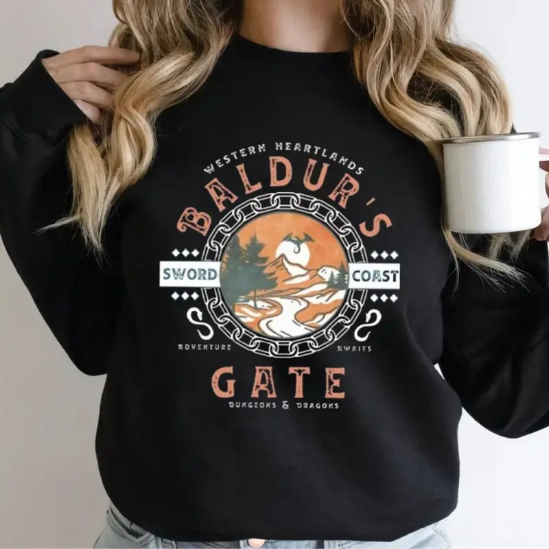 B4ldurs G4te 3 Adventure Awaits Sweatshirt, Ast4ri0n High Elf Shirt, Video Game Shirt, Gift For Gamers lover, Unisex Long Sleeve Crewneck Shirt
