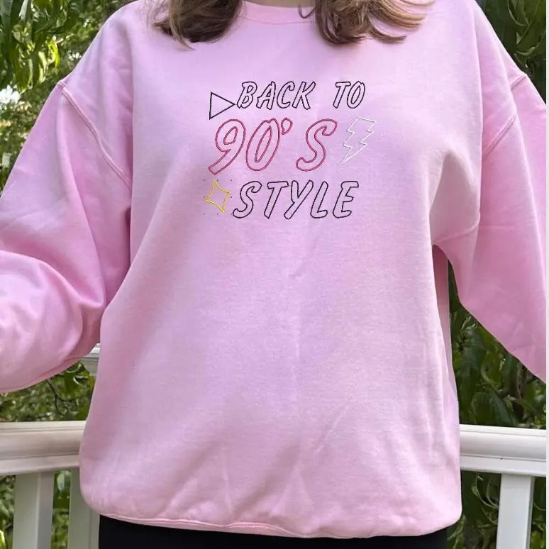 Back to the 90's style Embroidered sweatshirt; Vintage embroidered crewneck, Cotton Casual embroidered crewneck