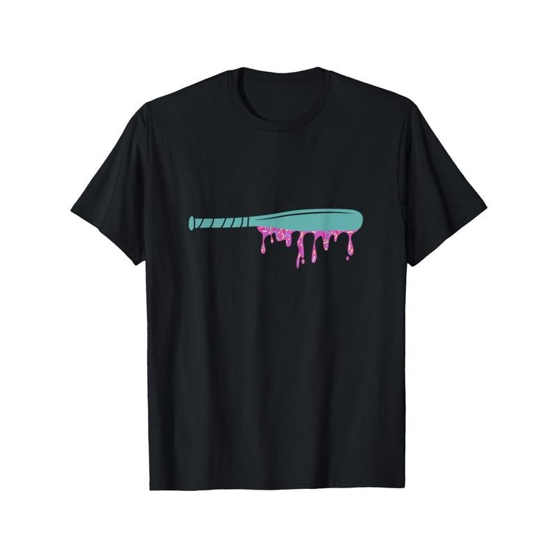 Baseball Bat Wth Sprnkles Drp Retro Gfts TShrt Men's T-shirt Funny pattern, Casual and comfortable round neck cotton short sleeve, four seasons can wear 220g made in usa