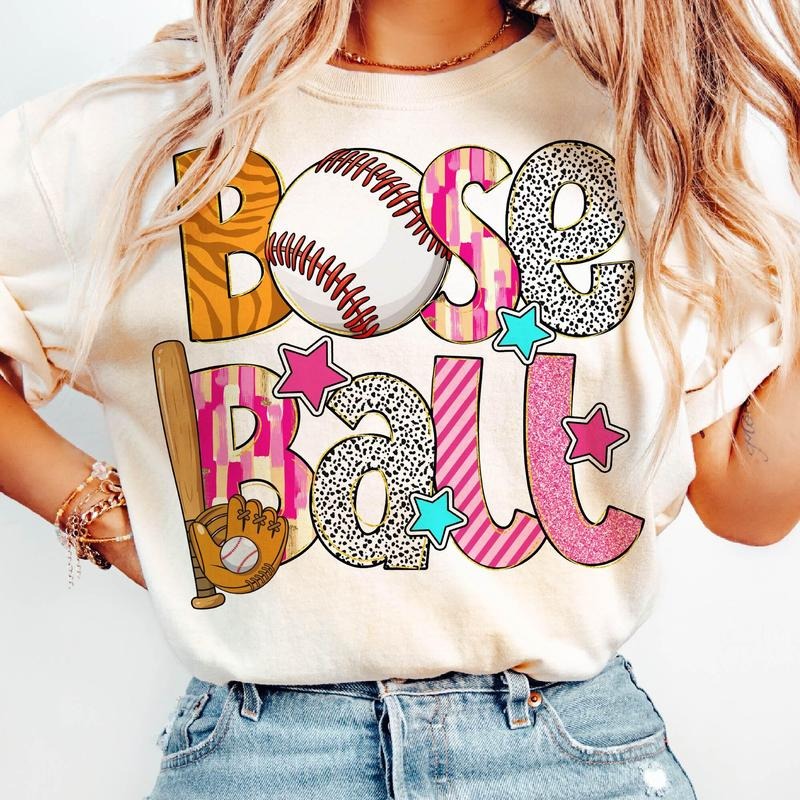 Baseball Bow Coquette Baseball T-Shirt, Brushstroke Baseball Coquette T-Shirt, Game Day Baseball T-Shirt, Baseball Mama T-Shirt, Retro Baseball Mom T-Shirt