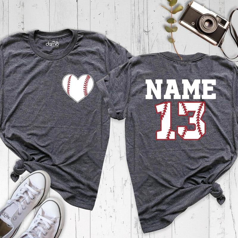 Baseball Heart Shirt With Custom Number And Name, Personalized Baseball Tshirt, Baseball Mom Shirt, Baseball Team Outfit, game best time day