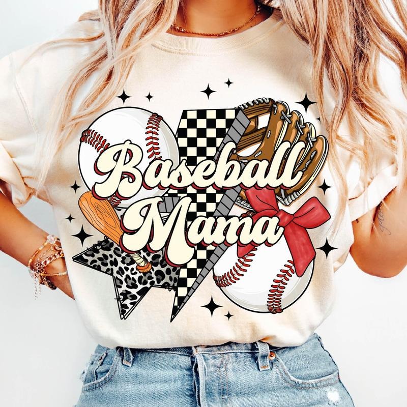 Baseball Mama T-Shirt Baseball With Coquette T-Shirt, Baseball Mom T-Shirt, Retro Baseball T-Shirt, Game Day , Baseball Coquette Bow Sports T-Shirt