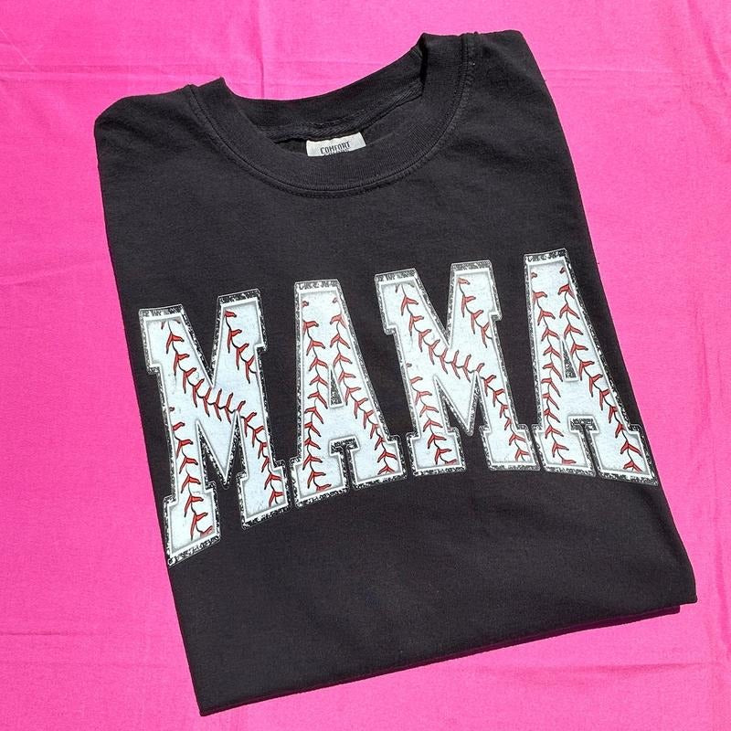 Baseball Mama Varsity Letter Comfort Colors T-Shirt 'NLB'
