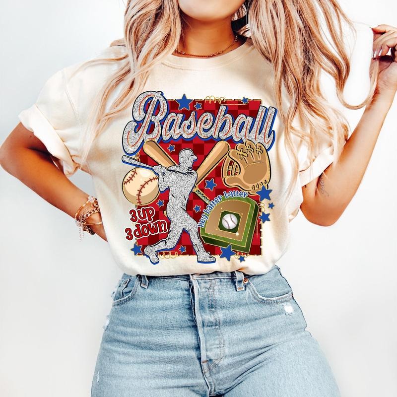 Baseball T-Shirt, Game Day Baseball T-Shirt, Preppy Baseball T-Shirt, Baseball Mama T-Shirt, Baseball Mom T-Shirt, Checkered Baseball Coquette T-Shirt