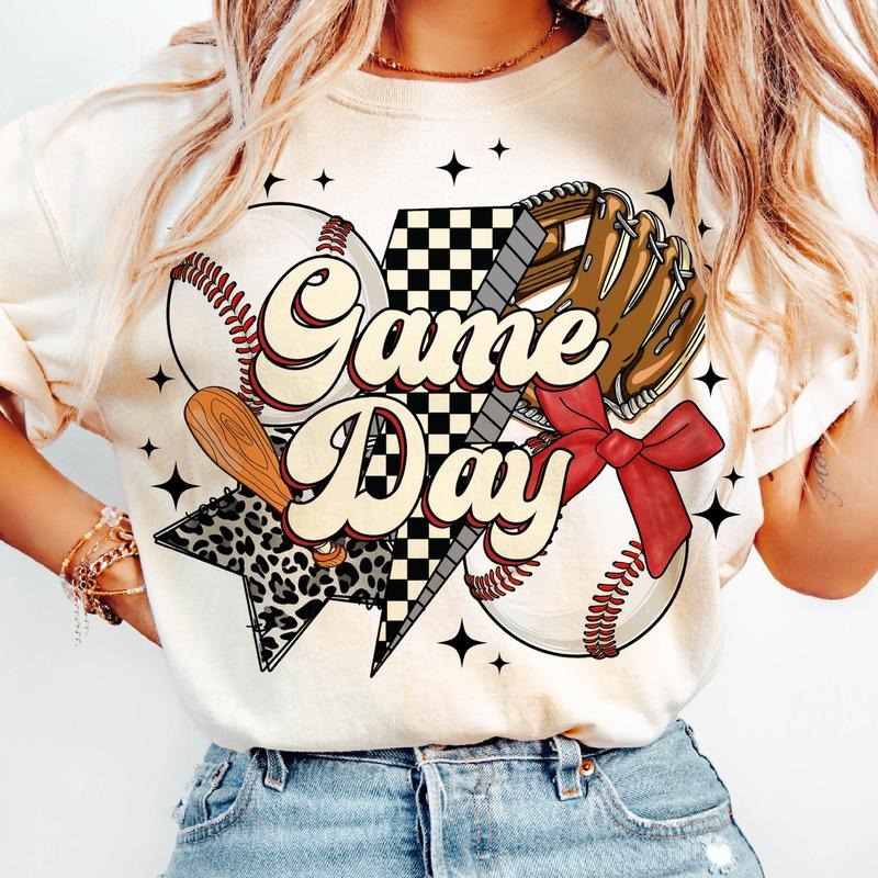 Baseball T-Shirt, Game Day Baseball T-Shirt, Retro Checkered Baseball Mama T-Shirt, Baseball Mom Shirt, Leopard Baseball Coquette, Retro Baseball Mom Shirt
