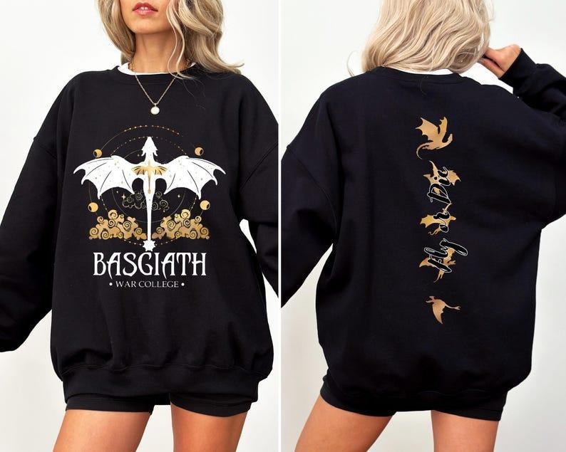 Basgiath War College Sweatshirt ,Dragon Rider, Fourth Wing Hoodie, Violet Sorrengail, Xaden Riorson, Fly or Die, Riders Quadrant, Rebecca Yoros