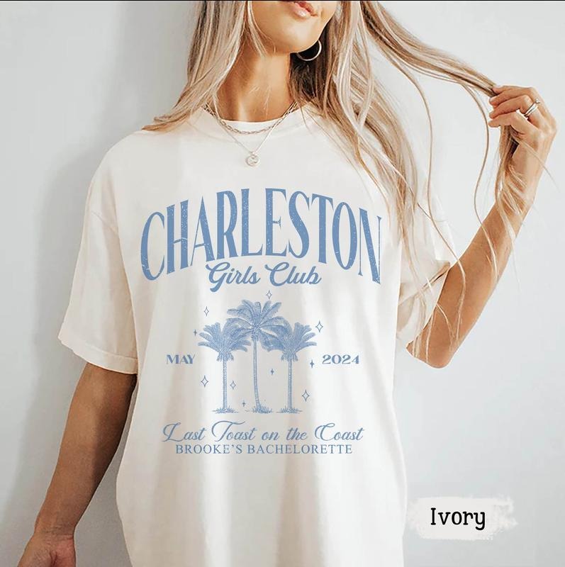 Beach Bachelorette Party Shirts, Luxury Bachelorette Merch, Charleston Girls Club Shirt, Last Toast On The Coast Shirts, Tropical Bach Trip