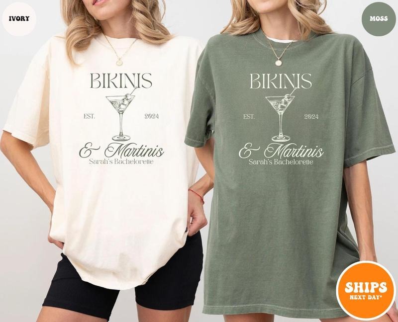 Beach Bachelorette Party T-shirt Martinis and Bikinis Custom Bachelorette Shirts Personalized Luxury Bachelorette Social Club Bach