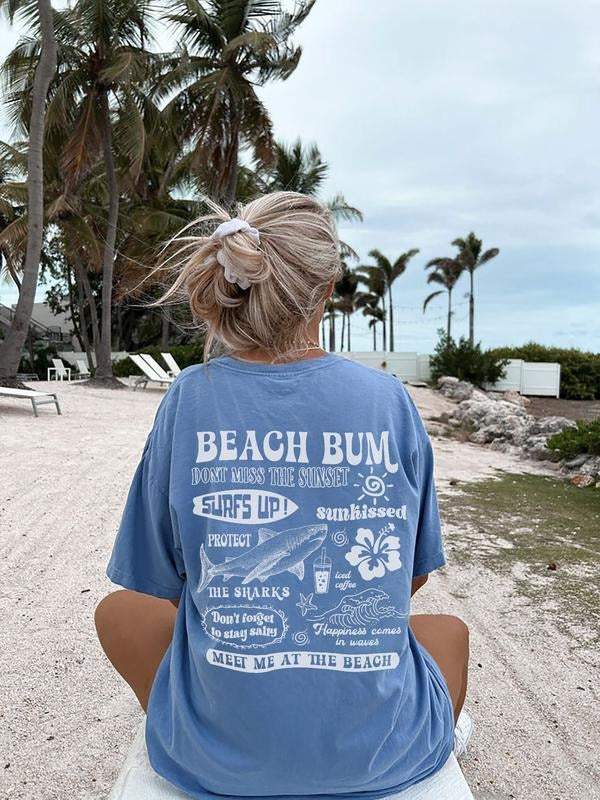 Beach Bum Tee Preppy Shirt Y2k Wearing Coconut girl Tee Shark Lover gift Woman's clothing Ocean Surf Shirt