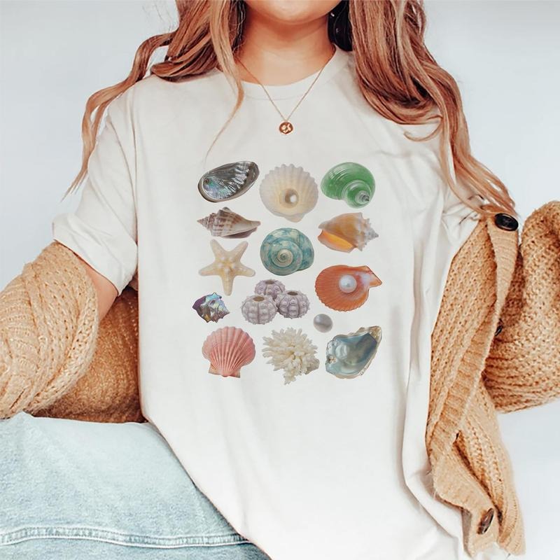 Beach Vibes Tee, Summer Vibes Graphic Tee Women, Sea Shell Summer Shirt, Mom Summer Outfits, Beach Lover Shirt For Women, Summer Vacation Women's Top, Beach Trip Women's Top, Womenswear, Cotton Fabric Relaxed Fit Chic Style