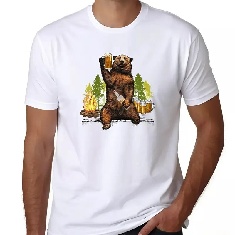 Beer Bear T-Shirt Drunk Bear PartySummer Tee Cotton Menswear Top Decoration