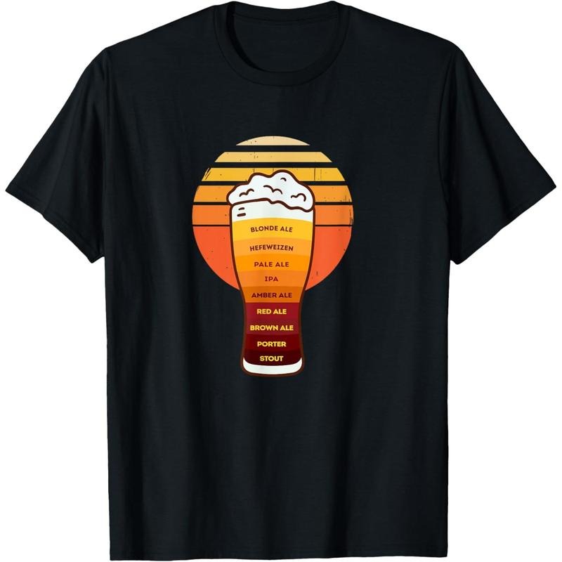 Beer Diversity in a Beer Glass with Foam - Retro Beer Types T-Shirt made in us