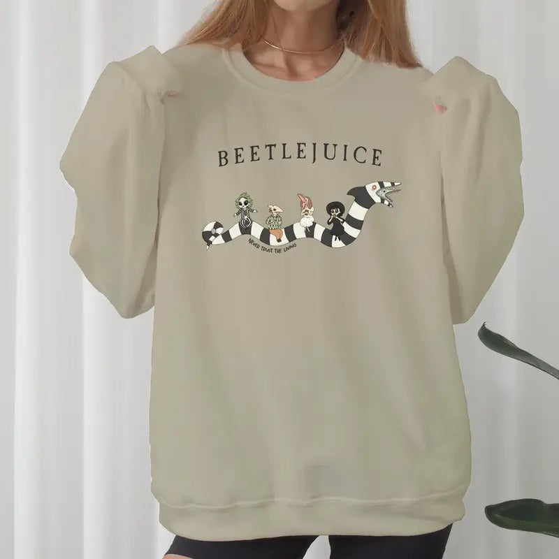 Beetlejuice Crewneck Sweatshirt, Never Trust the Living Shirt, Funny Halloween Horror Hoodie