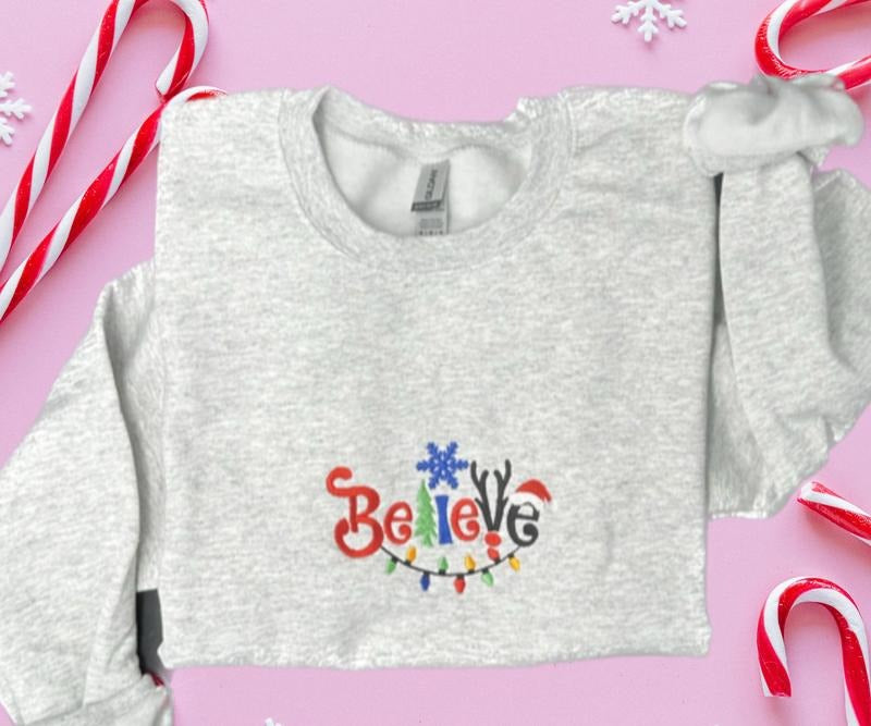 Believe Christmas embroidered Crewneck Sweatshirt