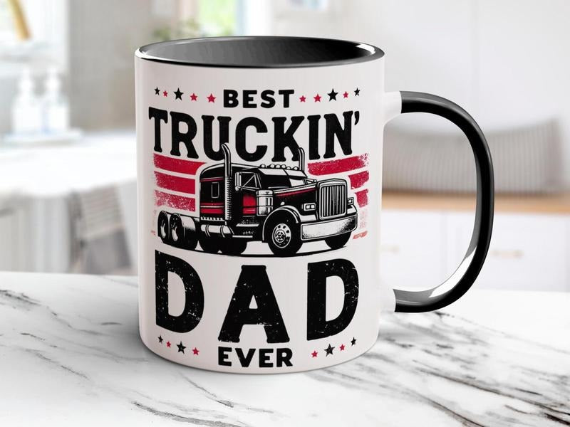 Best Truckin Dad Ever Mug, Father Day Mug, Gift For Dad, Graphic Vintage Trucker Dad Mug