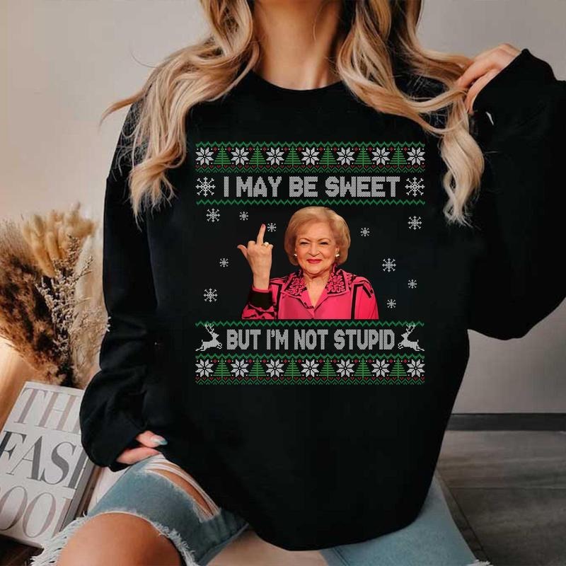 Betty White Middle F.nger Sweatshirt, Golden Girls Ugly Christmas Shirt, Funny Xmas Sweatshirt, Funny Family Holiday Sweatshirt