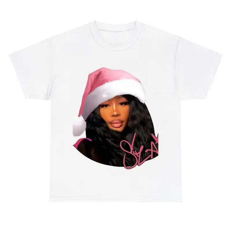 Big Face Sza Pink Kittyy Cute Christmas White T-Shirt