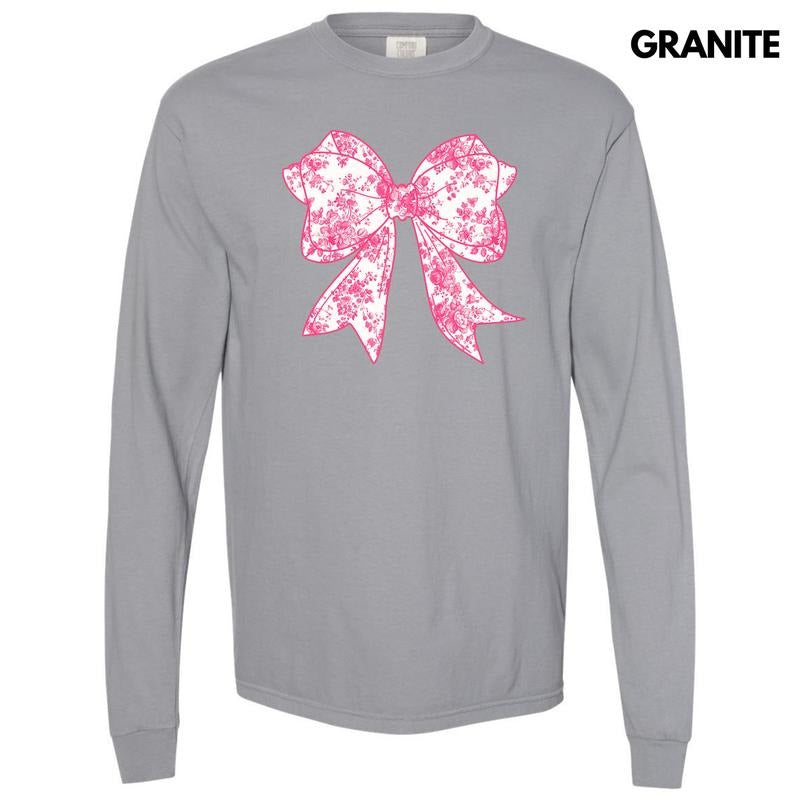 Big Pink Floral Bow Long Sleeve Comfort Colors T-Shirt 'NLB'
