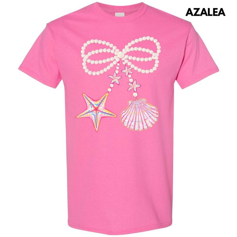 Big Seashell & Starfish Bow Gildan Short Sleeve T-Shirt 'NLB'
