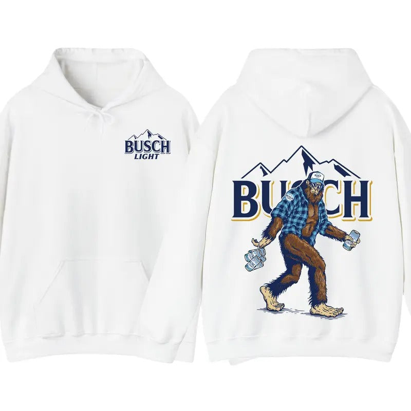 Bigfoot Busch Light Hoodie, Drinking Beer Pullover Hoodie, Winter Hoodie Menswear, Gift for Beer Lover
