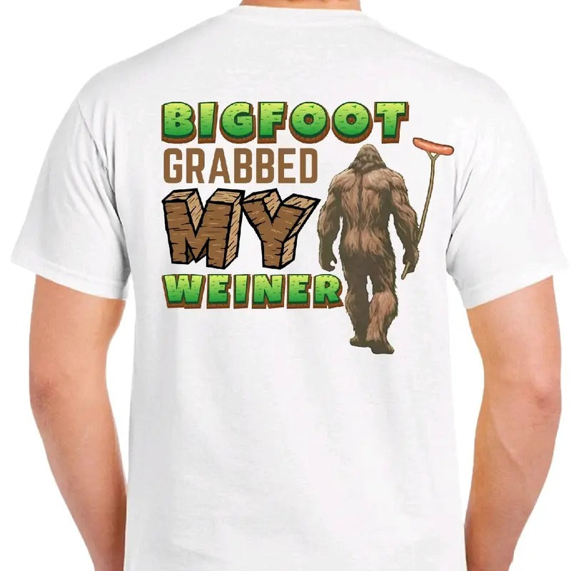 Bigfoot Grabbed my weiner - men's T-shirt Cotton Menswear Tshirt Top Crewneck Casual Shortsleeve