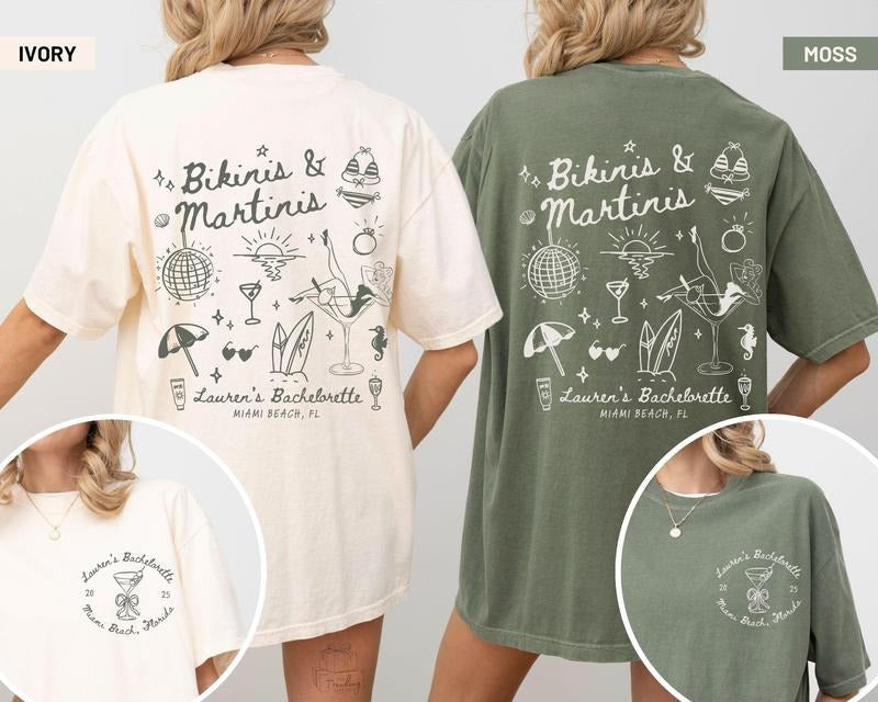 Bikinis and Martinis Bachelorette Comfort Colors Shirt, Custom Beach Bach Party Tshirts, Florida Girls Weekend Trip, Mexico Bridesmaid Gift
