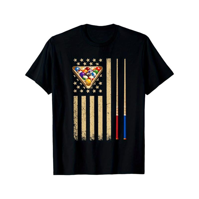 Billiards Print Men's Cotton T-shirt, Graphic Tee Men's Outdoor Clothes, Men's Clothing, Casual Short Sleeve Crew Neck T-shirt, Tops For Men, Gift For Men made in usastyle{n002}2