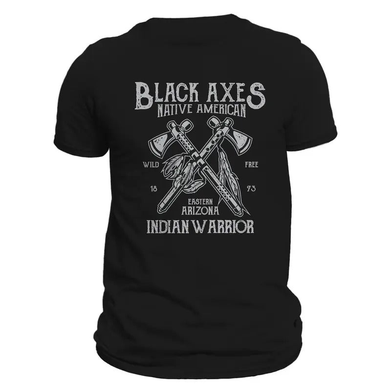 Black Axes Native American Indian Warrior Men's T-Shirt Casual Classic