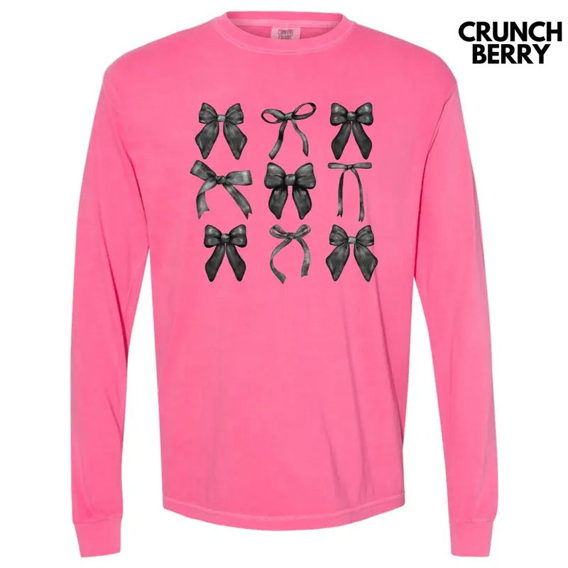 Black Bow Coquette Long Sleeve Comfort Colors T-Shirt 'NLB'