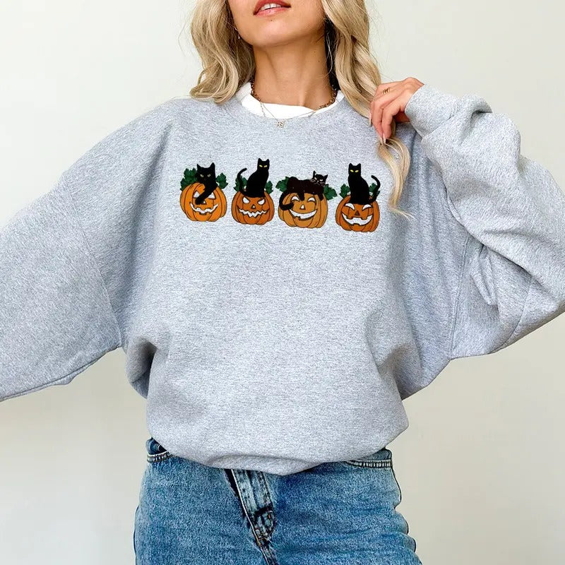 Black Cat Pumpkin Sweatshirt, Ghost Cat Halloween Shirt, Halloween Sweatshirt, Ghost Shirt, Cat Lover Halloween Gift Shirt, Spooky Season Shirt, Halloween Cat Sweater, Ghost Halloween Shirt